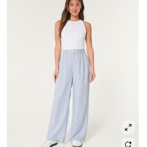 NWT Hollister Livvy Wide Leg Linen Pants XL LONG Striped Pleated Ultra High Rise